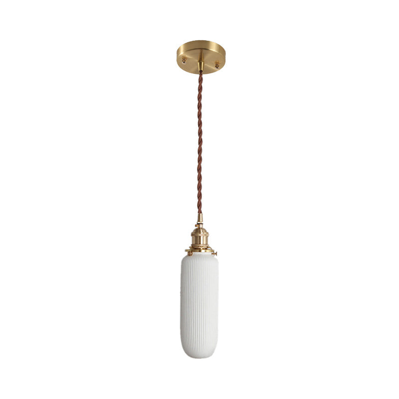 Pendant Drop with Rippenkapsel/Ellipse made of Bulb Ceramic for Ceiling Lights in White and Brass