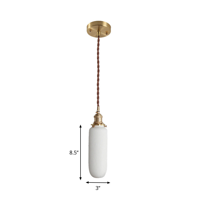 Pendant Drop with Rippenkapsel/Ellipse made of Bulb Ceramic for Ceiling Lights in White and Brass