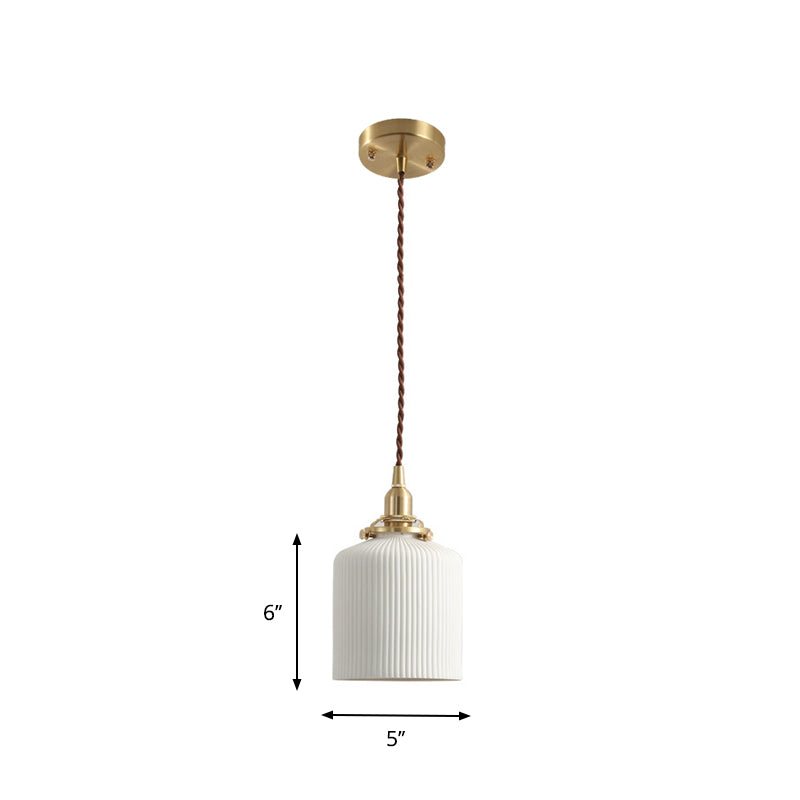 Pendant Drop with Rippenkapsel/Ellipse made of Bulb Ceramic for Ceiling Lights in White and Brass