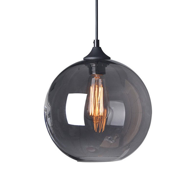 8"/10"/12" W Globe Bistro Pendant Light Industrial Smoke Gray Glass 1-Light Black Suspension Pendant Light