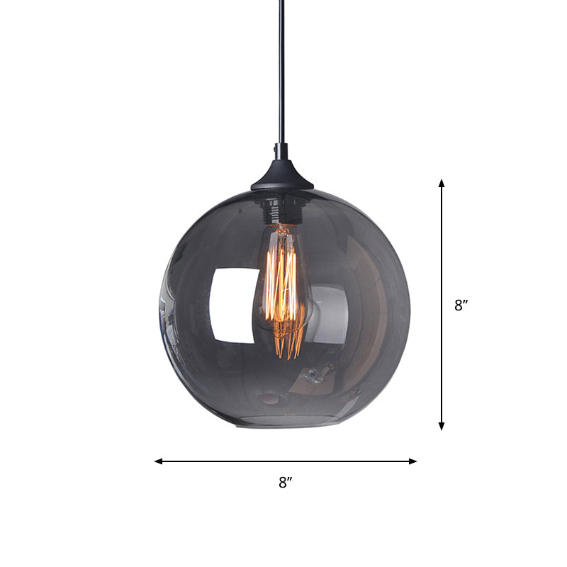 8"/10"/12" W Globe Bistro Pendant Light Industrial Smoke Gray Glass 1-Light Black Suspension Pendant Light