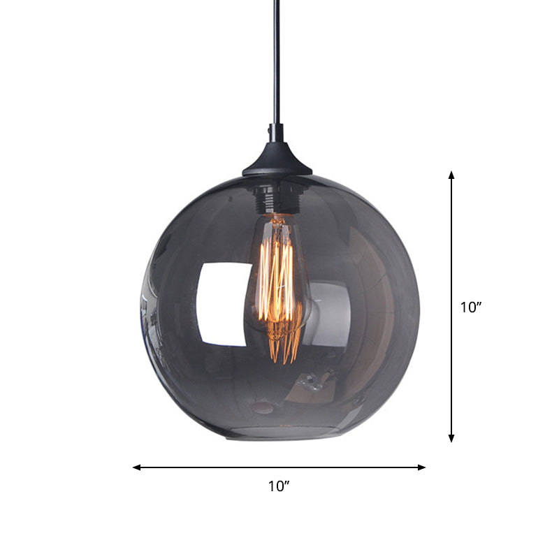 8"/10"/12" W Globe Bistro Pendant Light Industrial Smoke Gray Glass 1-Light Black Suspension Pendant Light