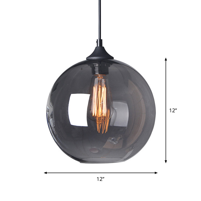 8"/10"/12" W Globe Bistro Pendant Light Industrial Smoke Gray Glass 1-Light Black Suspension Pendant Light