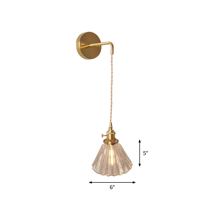 Taavita - Antique Clear Prismatic/Wavy Glass Wall Night Light 1 Bulb Brass - Brass Wall Hanging Lamp with Rotary Switch