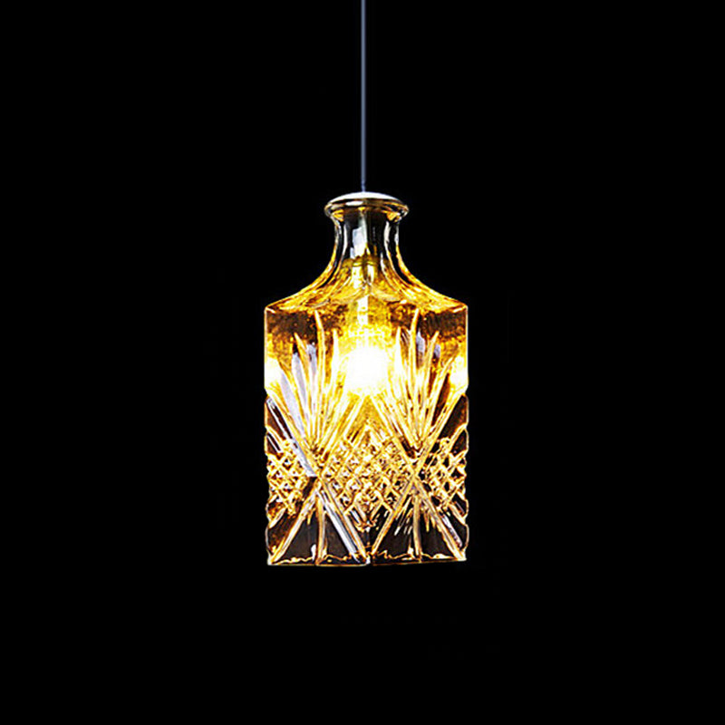 Clear Glass Wine Decanter Pendant Lamp Loft Single-Bulb Kitchen Bar Hanging Light Fixture in Black Clear A Clearhalo 'Ceiling Lights' 'Glass shade' 'Glass' 'Industrial Pendants' 'Industrial' 'Middle Century Pendants' 'Pendant Lights' 'Pendants' 'Tiffany' Lighting' 1918740