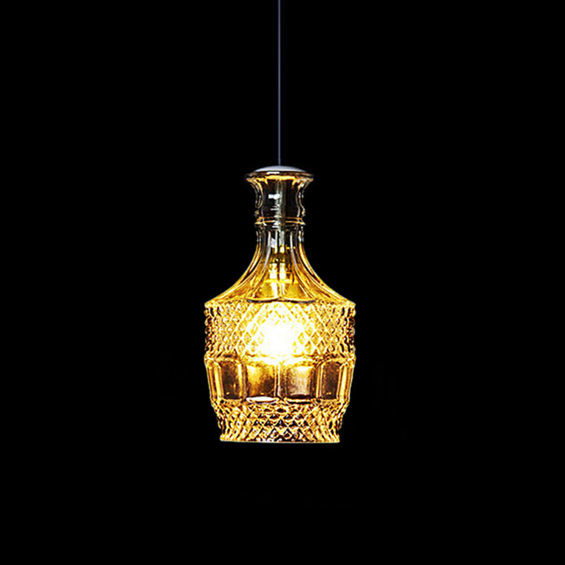 Clear Glass Wine Decanter Pendant Lamp Loft Single-Bulb Kitchen Bar Hanging Light Fixture in Black Clearhalo 'Ceiling Lights' 'Glass shade' 'Glass' 'Industrial Pendants' 'Industrial' 'Middle Century Pendants' 'Pendant Lights' 'Pendants' 'Tiffany' Lighting' 1918744