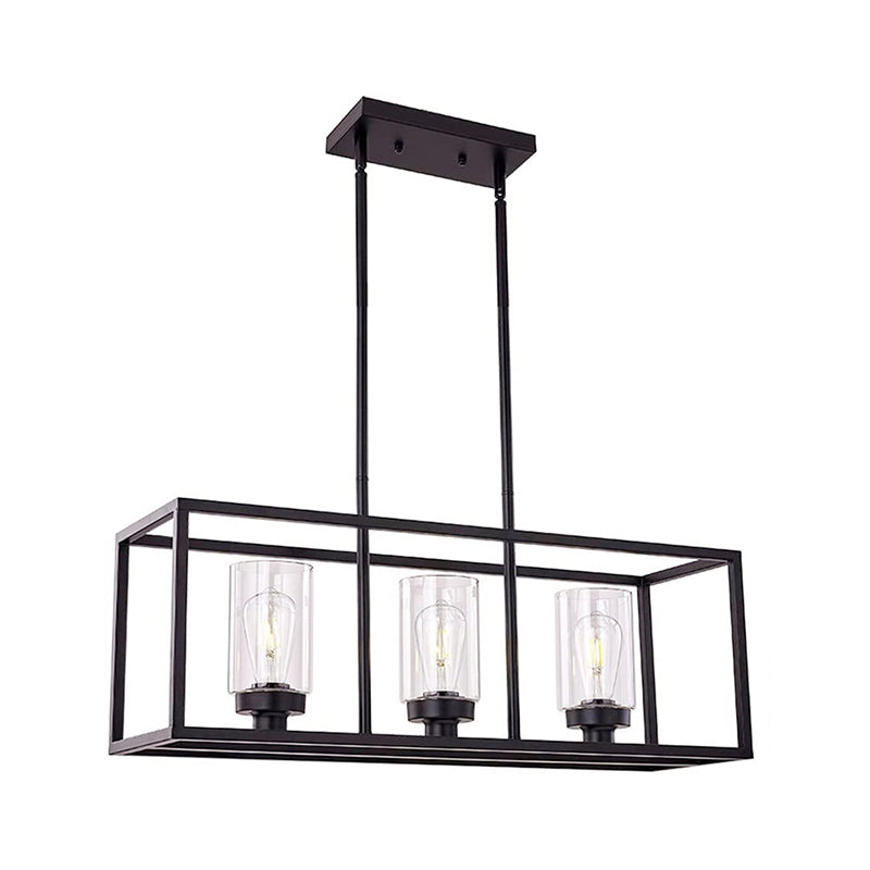 Taavita Clear Glass Pendant Light Industry 3/5 Lights Dining Room Up/Down Island Lamp with Rectangular Frame in Black