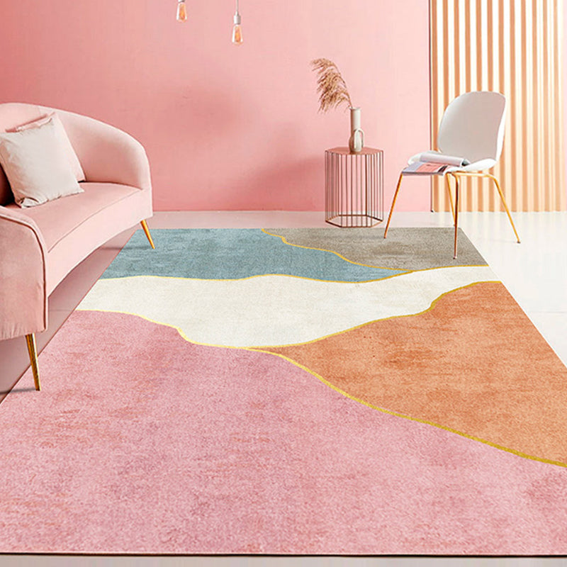 Novelty Style Colorful Area Rug with Color Block Design Pet Friendly Polyester Rugs for Room Pink Clearhalo 'Area Rug' 'Rug' 1932721