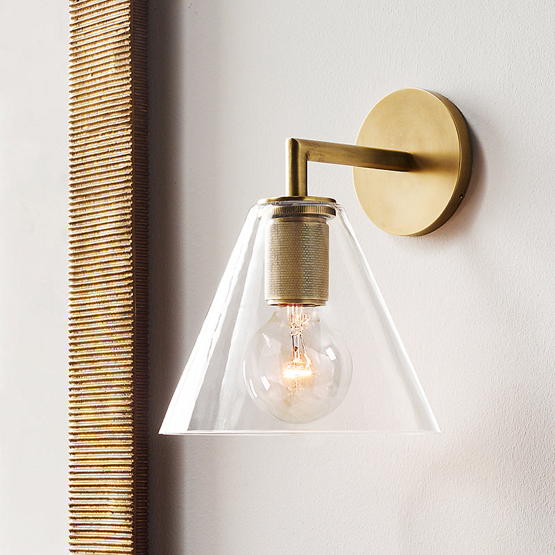 Bronze Armed Wall Sconce Light Postmodern Single Metal/Clear Glass Wall Lamp with/without Disc/Sphere/Cone Shade Bronze C Clearhalo 'Cast Iron' 'Glass' 'Industrial' 'Modern wall lights' 'Modern' 'Tiffany' 'Traditional wall lights' 'Wall Lamps & Sconces' 'Wall Lights' Lighting' 1936767