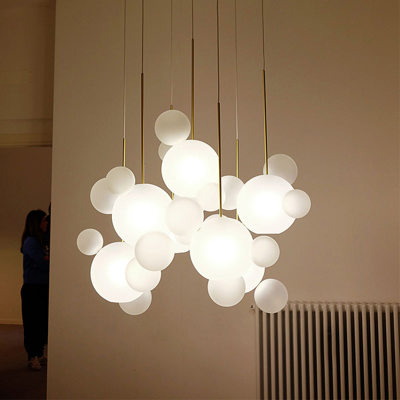 Modern Hanging Light Mouth-Blown White Glass 5 Bulb Cafe House Ceiling Pendant Lamp