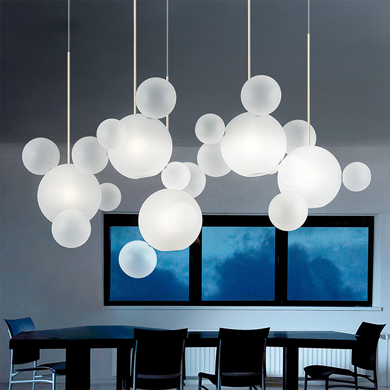 Modern Hanging Light Mouth-Blown White Glass 5 Bulb Cafe House Ceiling Pendant Lamp