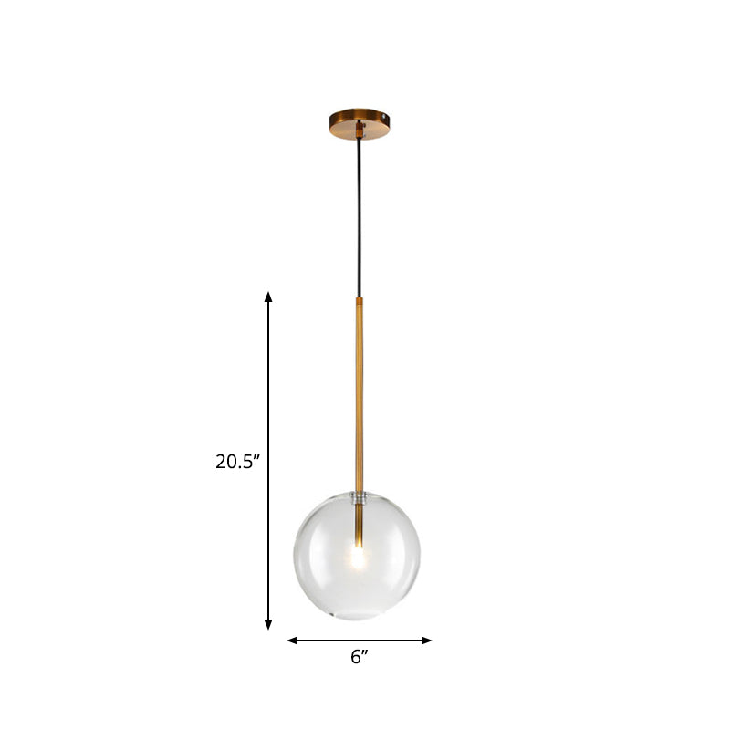 Taavita Clear Glass Globe Suspension Lighting Minimalist 6"/8"/10" Wide Single Golden Pendant Over Table