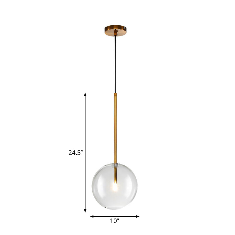 Taavita Clear Glass Globe Suspension Lighting Minimalist 6"/8"/10" Wide Single Golden Pendant Over Table