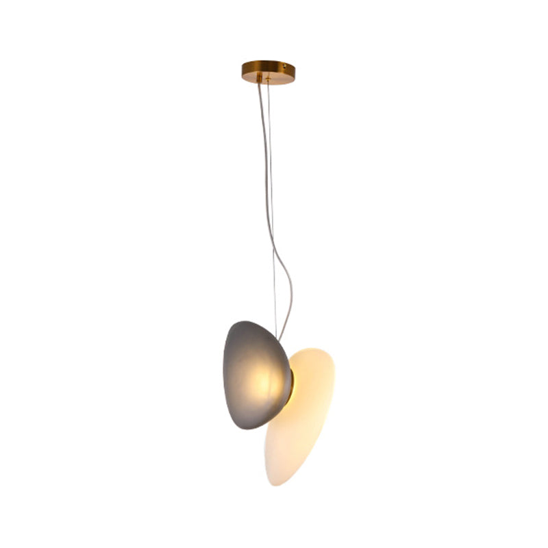 2 Bulbs Dining Room Pendant Light with Pebble Light-Blue/Cream Glass Shade - Post-Modern Brass Suspension Lighting by Taavita