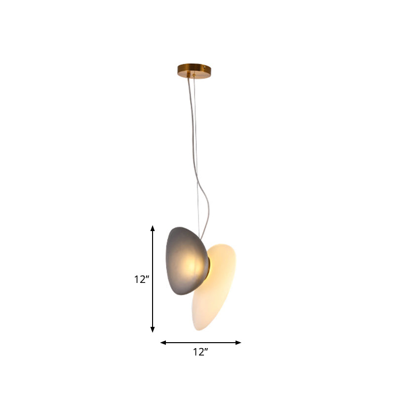 2 Bulbs Dining Room Pendant Light with Pebble Light-Blue/Cream Glass Shade - Post-Modern Brass Suspension Lighting by Taavita