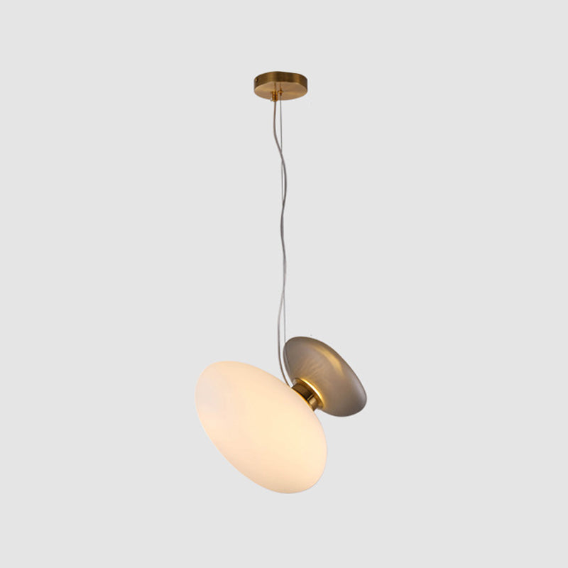 2 Bulbs Dining Room Pendant Light with Pebble Light-Blue/Cream Glass Shade - Post-Modern Brass Suspension Lighting by Taavita