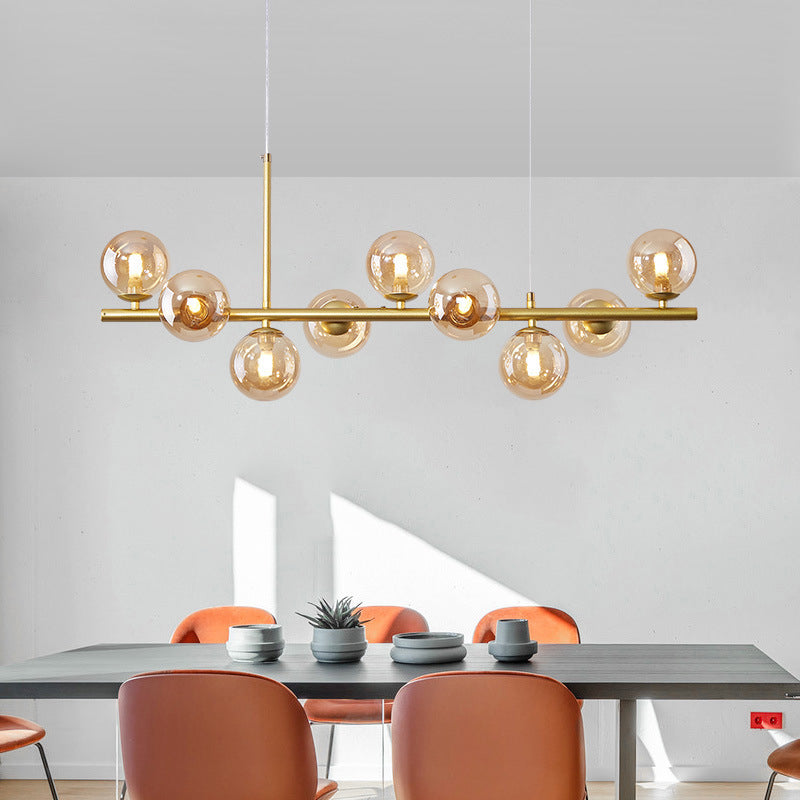 Clear/Amber/Smoke Grey Glass Ball Pendant Postmodern 7/9/11 Lights Black/Gold Hanging Island Light for Kitchen Clearhalo 'Ceiling Lights' 'Glass shade' 'Glass' 'Island Lights' Lighting' 1937665