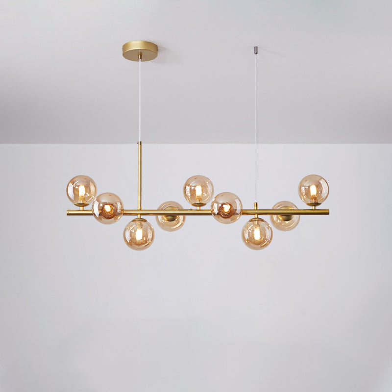 Modern Glass Ball Pendant with 7/9/11 Lights in Black/Gold for Kitchen Island Lighting