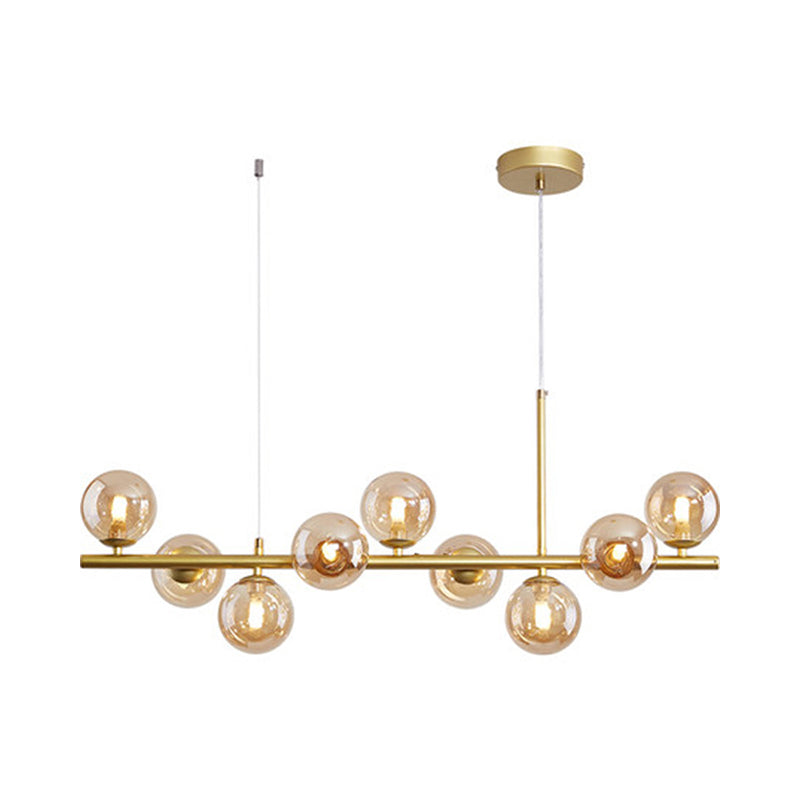 Modern Glass Ball Pendant with 7/9/11 Lights in Black/Gold for Kitchen Island Lighting