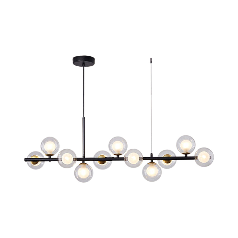 Modern Glass Ball Pendant with 7/9/11 Lights in Black/Gold for Kitchen Island Lighting