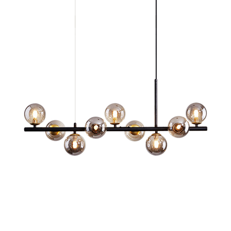 Modern Glass Ball Pendant with 7/9/11 Lights in Black/Gold for Kitchen Island Lighting