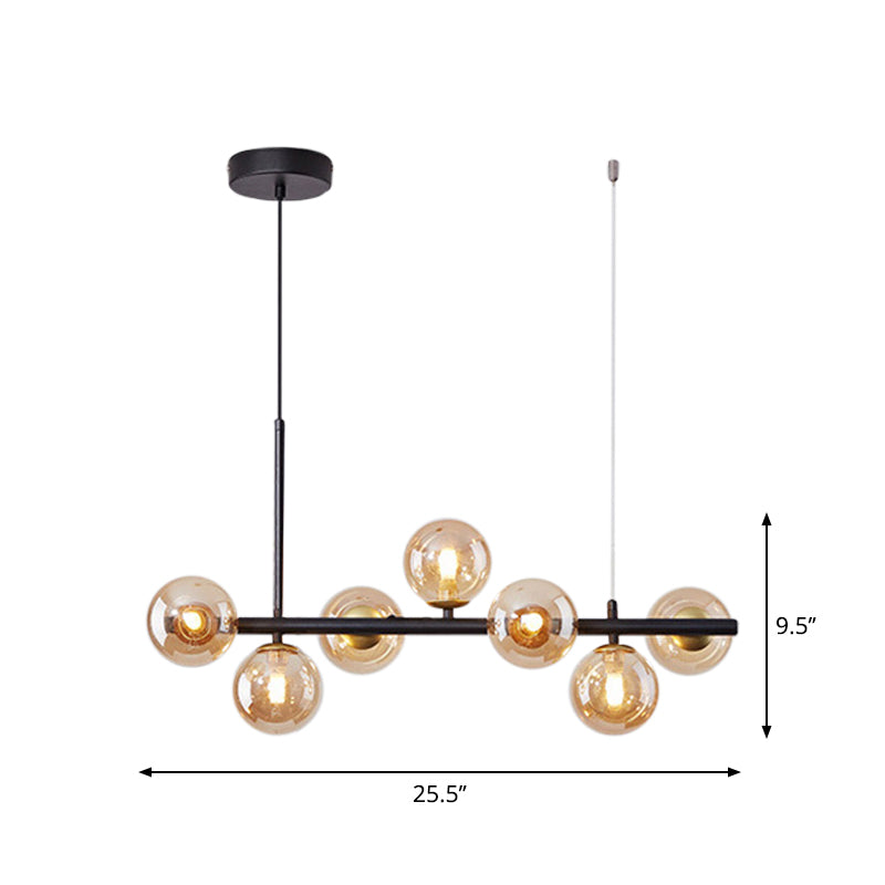 Modern Glass Ball Pendant with 7/9/11 Lights in Black/Gold for Kitchen Island Lighting