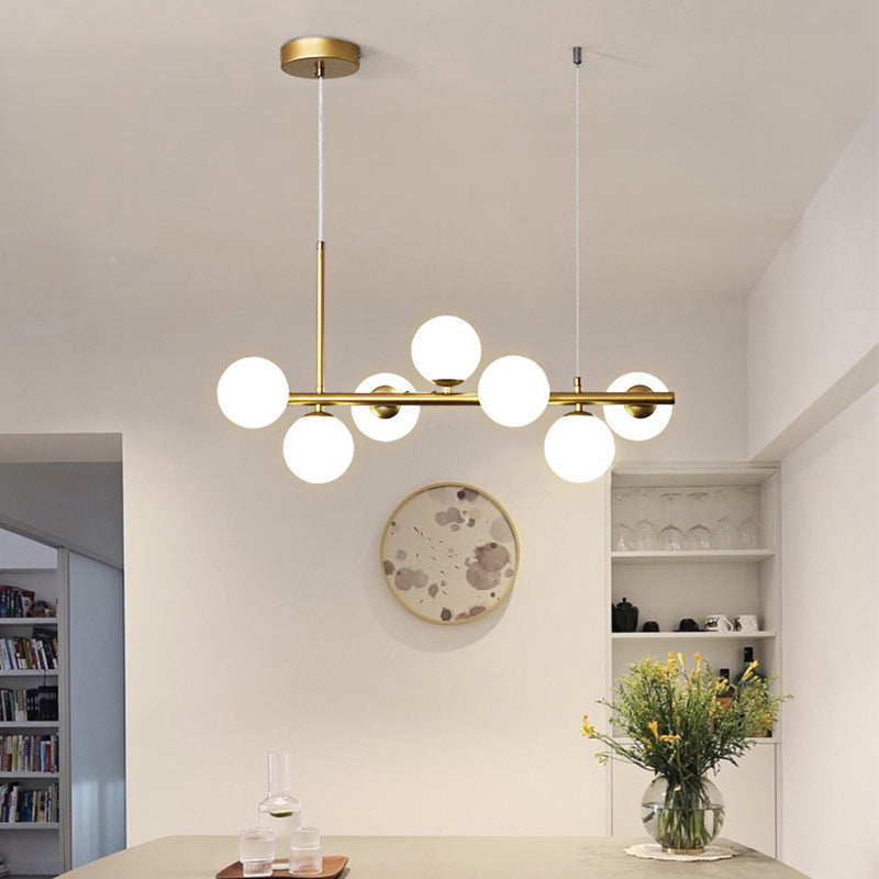 Modern Glass Ball Pendant with 7/9/11 Lights in Black/Gold for Kitchen Island Lighting