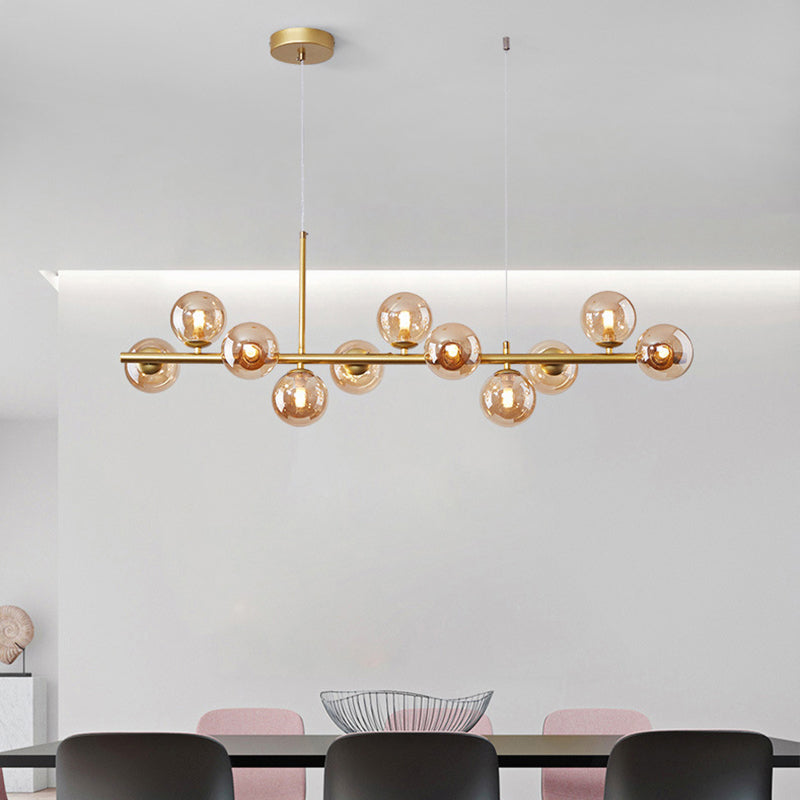 Clear/Amber/Smoke Grey Glass Ball Pendant Postmodern 7/9/11 Lights Black/Gold Hanging Island Light for Kitchen Clearhalo 'Ceiling Lights' 'Glass shade' 'Glass' 'Island Lights' Lighting' 1937654