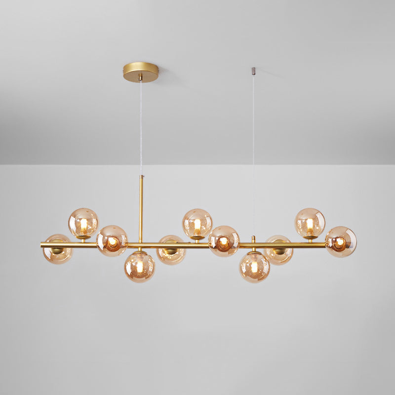 Modern Glass Ball Pendant with 7/9/11 Lights in Black/Gold for Kitchen Island Lighting