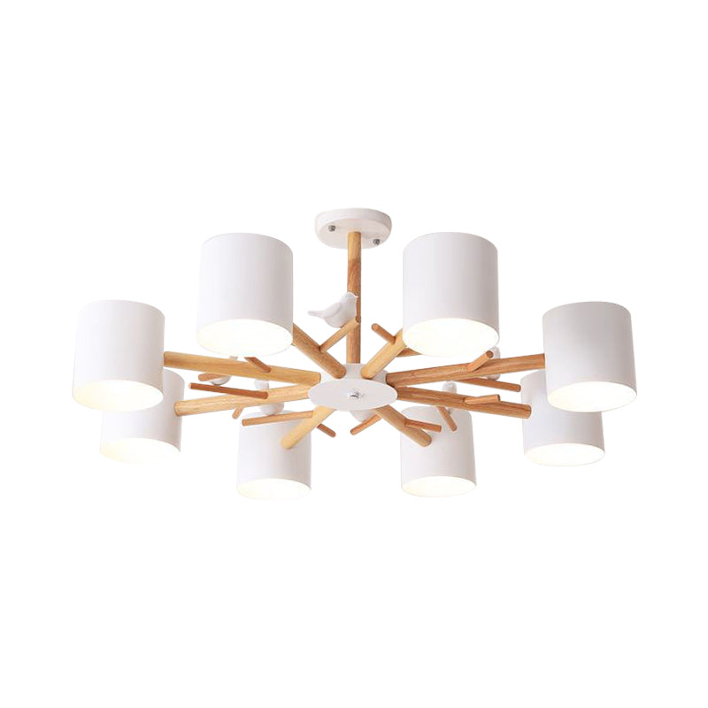 Taavita Wooden Branchlet Flush Chandelier 3/6/8 Heads White Semi Flush Ceiling Light with Cream Glass Ball/Cup Metal Shade