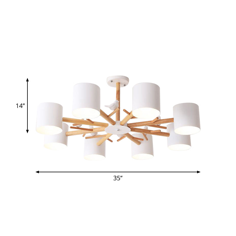 Taavita Wooden Branchlet Flush Chandelier 3/6/8 Heads White Semi Flush Ceiling Light with Cream Glass Ball/Cup Metal Shade