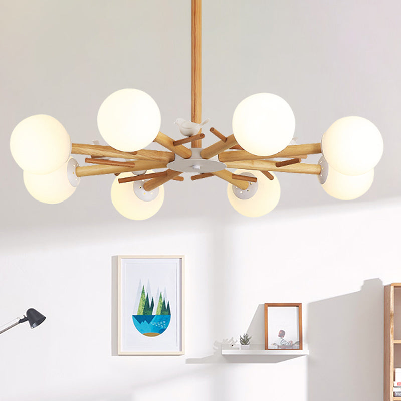 Taavita Wooden Branchlet Flush Chandelier 3/6/8 Heads White Semi Flush Ceiling Light with Cream Glass Ball/Cup Metal Shade