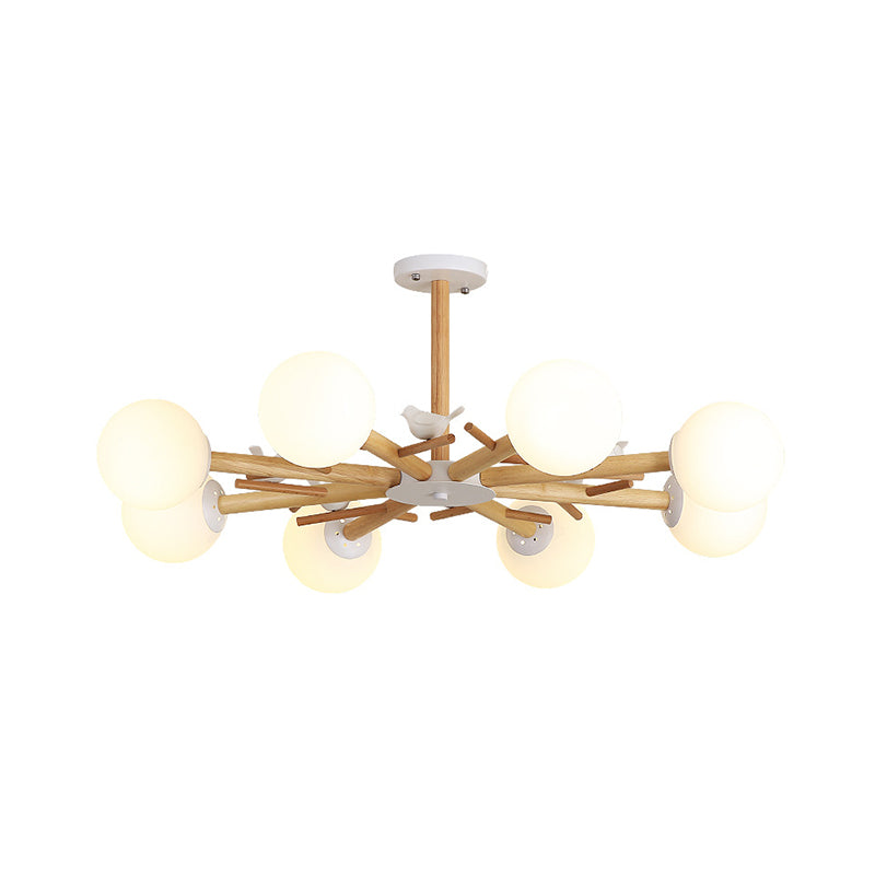 Taavita Wooden Branchlet Flush Chandelier 3/6/8 Heads White Semi Flush Ceiling Light with Cream Glass Ball/Cup Metal Shade