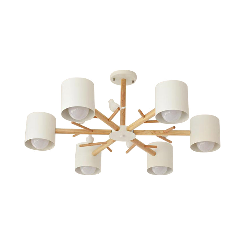 Taavita Wooden Branchlet Flush Chandelier 3/6/8 Heads White Semi Flush Ceiling Light with Cream Glass Ball/Cup Metal Shade