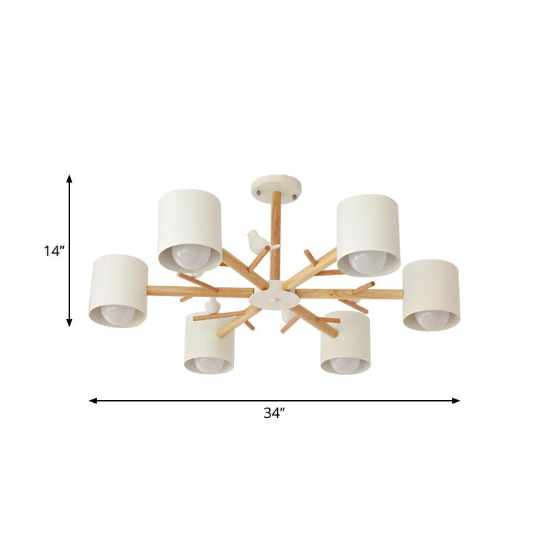 Taavita Wooden Branchlet Flush Chandelier 3/6/8 Heads White Semi Flush Ceiling Light with Cream Glass Ball/Cup Metal Shade