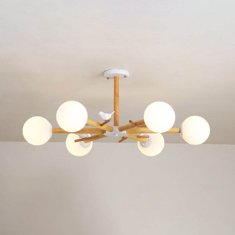 Taavita Wooden Branchlet Flush Chandelier 3/6/8 Heads White Semi Flush Ceiling Light with Cream Glass Ball/Cup Metal Shade