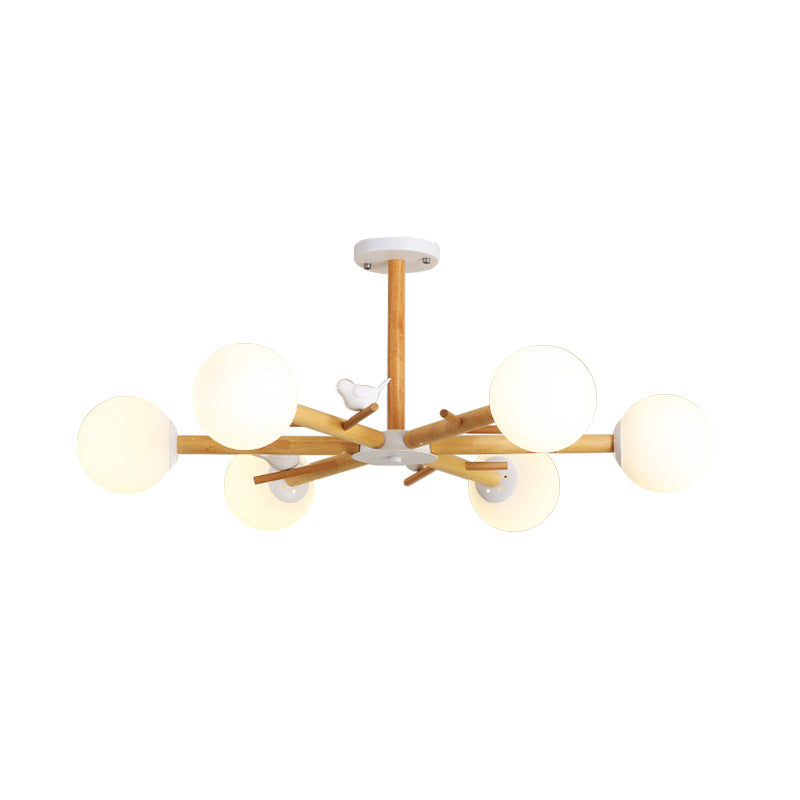 Taavita Wooden Branchlet Flush Chandelier 3/6/8 Heads White Semi Flush Ceiling Light with Cream Glass Ball/Cup Metal Shade