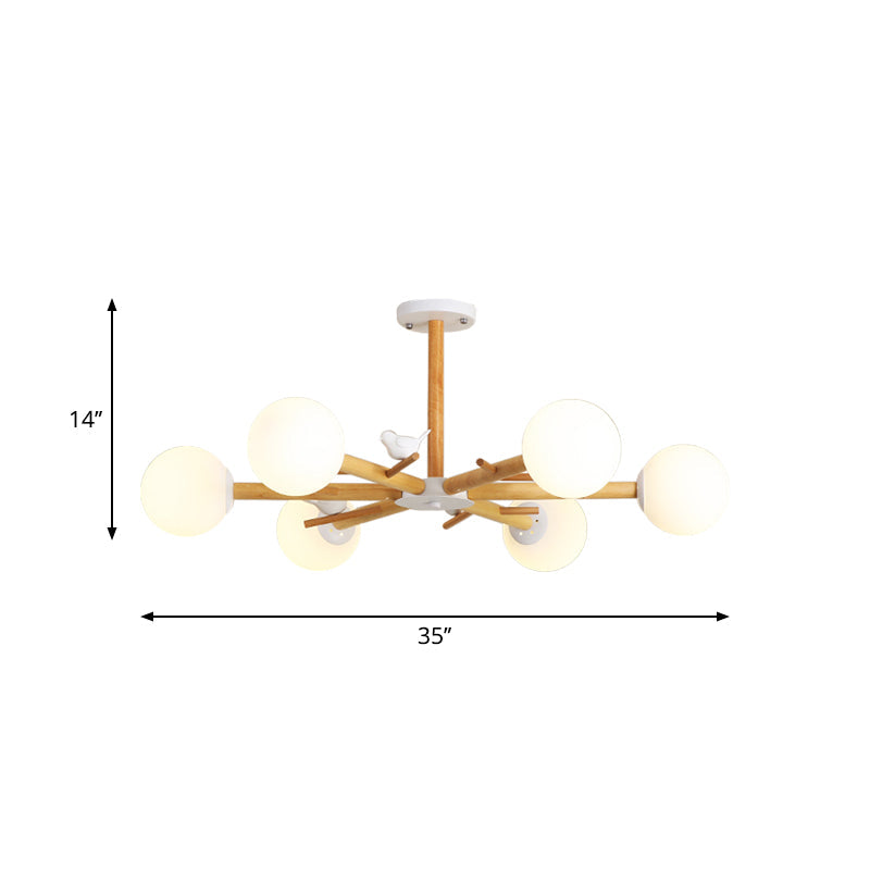 Taavita Wooden Branchlet Flush Chandelier 3/6/8 Heads White Semi Flush Ceiling Light with Cream Glass Ball/Cup Metal Shade