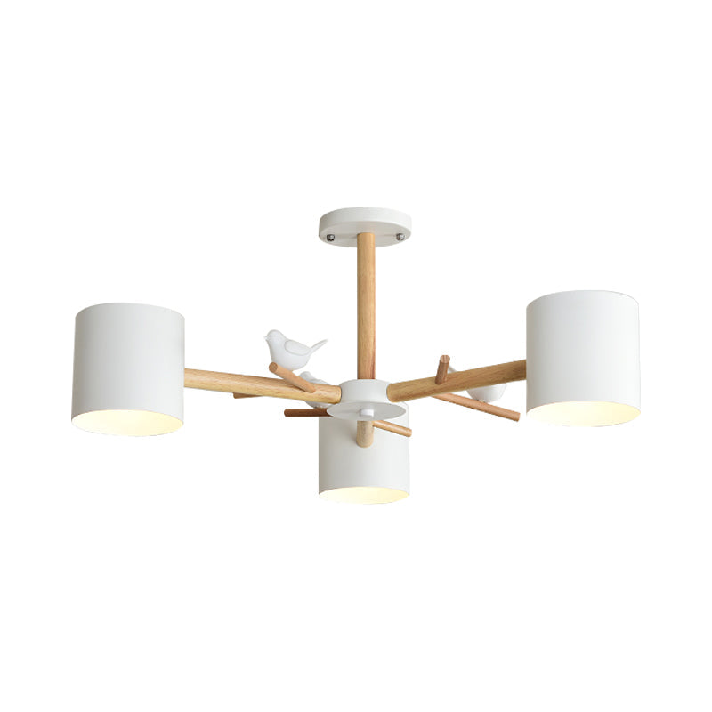 Taavita Wooden Branchlet Flush Chandelier 3/6/8 Heads White Semi Flush Ceiling Light with Cream Glass Ball/Cup Metal Shade