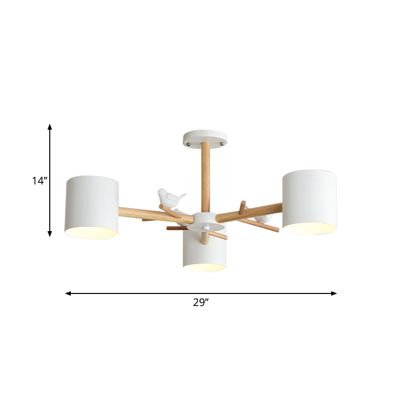 Taavita Wooden Branchlet Flush Chandelier 3/6/8 Heads White Semi Flush Ceiling Light with Cream Glass Ball/Cup Metal Shade