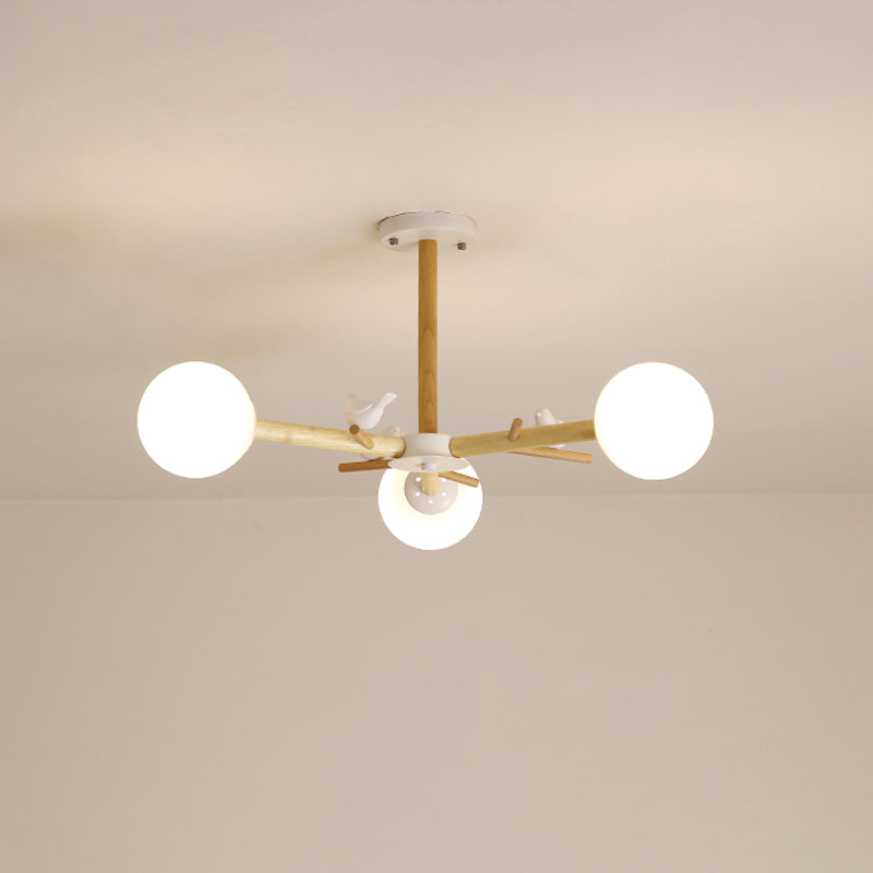 Taavita Wooden Branchlet Flush Chandelier 3/6/8 Heads White Semi Flush Ceiling Light with Cream Glass Ball/Cup Metal Shade