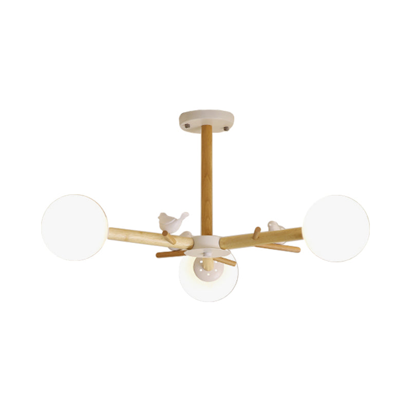 Taavita Wooden Branchlet Flush Chandelier 3/6/8 Heads White Semi Flush Ceiling Light with Cream Glass Ball/Cup Metal Shade