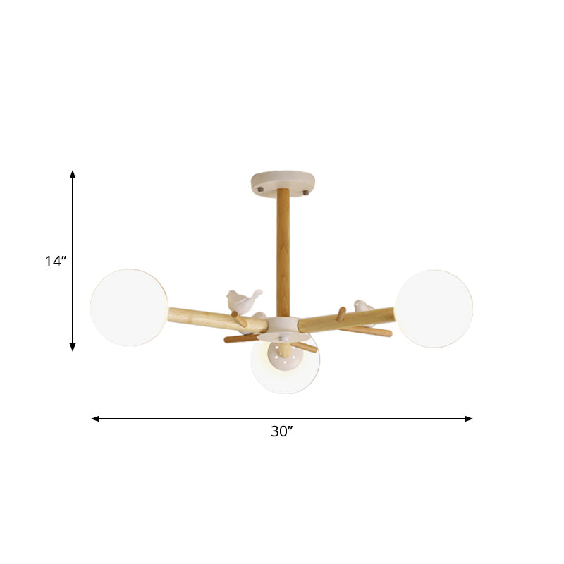 Taavita Wooden Branchlet Flush Chandelier 3/6/8 Heads White Semi Flush Ceiling Light with Cream Glass Ball/Cup Metal Shade