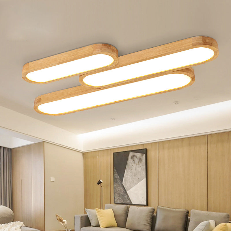 Minimalist Oblong Ceiling Lighting Wood Living Room LED Flush Mounted Light in Warm/White Light, 25.5"/35.5"/47" Long Clearhalo 'Ceiling Lights' 'Close To Ceiling Lights' 'Close to ceiling' 'Flush mount' Lighting' 1938199