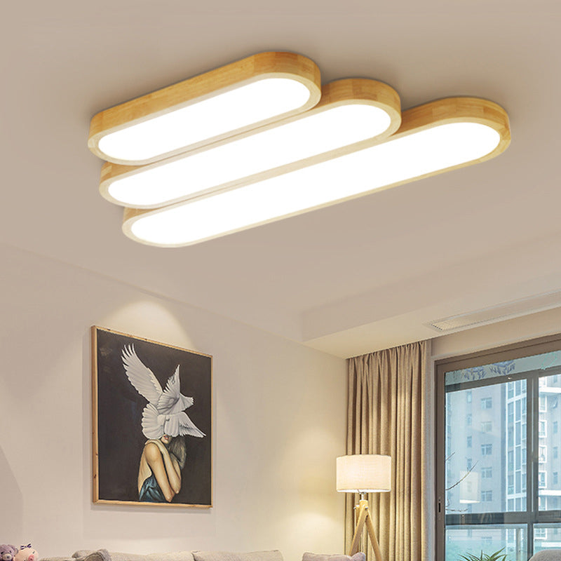 Minimalist Oblong Ceiling Lighting Wood Living Room LED Flush Mounted Light in Warm/White Light, 25.5"/35.5"/47" Long Wood Clearhalo 'Ceiling Lights' 'Close To Ceiling Lights' 'Close to ceiling' 'Flush mount' Lighting' 1938189