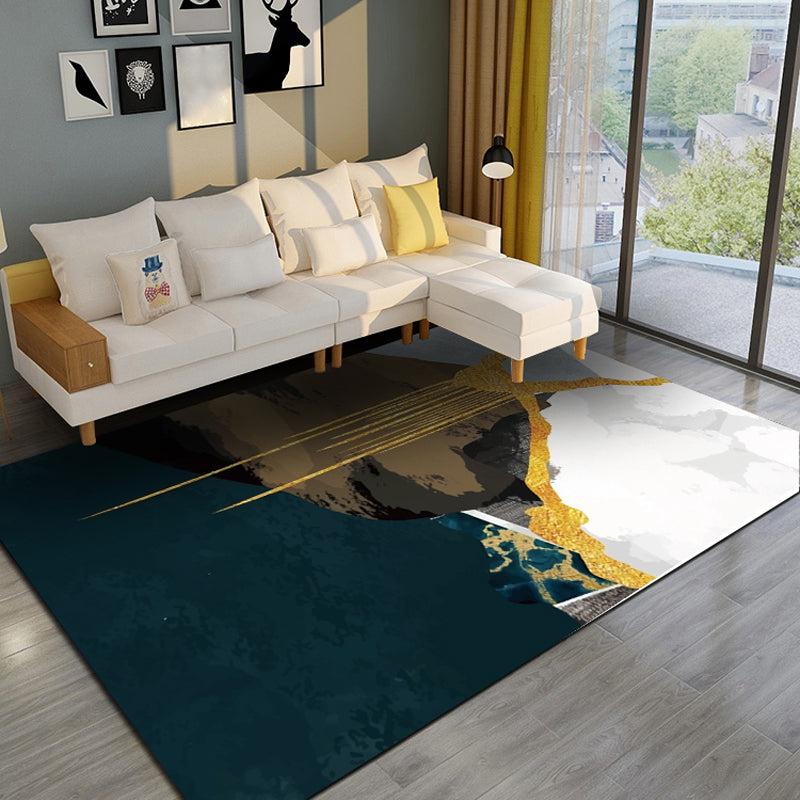 Unique Watercolor Pattern Rug Black and Green Modernism Rug Polyester Pet Friendly Washable Non-Slip Area Rug for Bedroom Clearhalo 'Area Rug' 'Modern' 'Rugs' Rug' 1947719