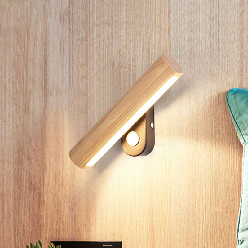 Rotatable Tube Bedside Wall Mount Light Wood 8.5"/12.5" Wide LED Simple Wall Lamp Fixture in Warm/White Light Clearhalo 'Modern wall lights' 'Modern' 'Wall Lamps & Sconces' 'Wall Lights' Lighting' 1949176