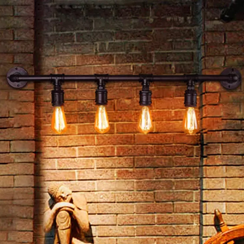 Iron Black Wall Light Straight Pipe 2/4/6 Bulbs Industrial Wall Sconce Light for Living Room 2.0 Black Clearhalo 'Art deco wall lights' 'Cast Iron' 'Glass' 'Industrial wall lights' 'Industrial' 'Middle century wall lights' 'Modern' 'Rustic wall lights' 'Tiffany' 'Traditional wall lights' 'Wall Lamps & Sconces' 'Wall Lights' Lighting' 1949844