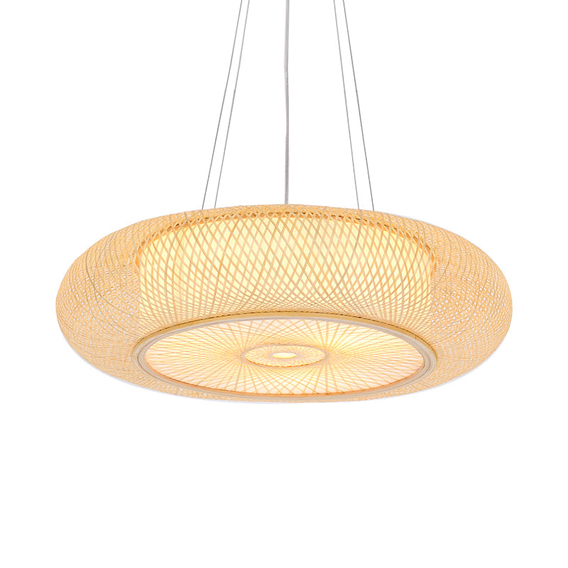 Handcrafted Round Bamboo Hanging Light Taavita 1 Bulb 18"/19.5"/31.5" Wide Beige Ceiling Pendant for Teahouse