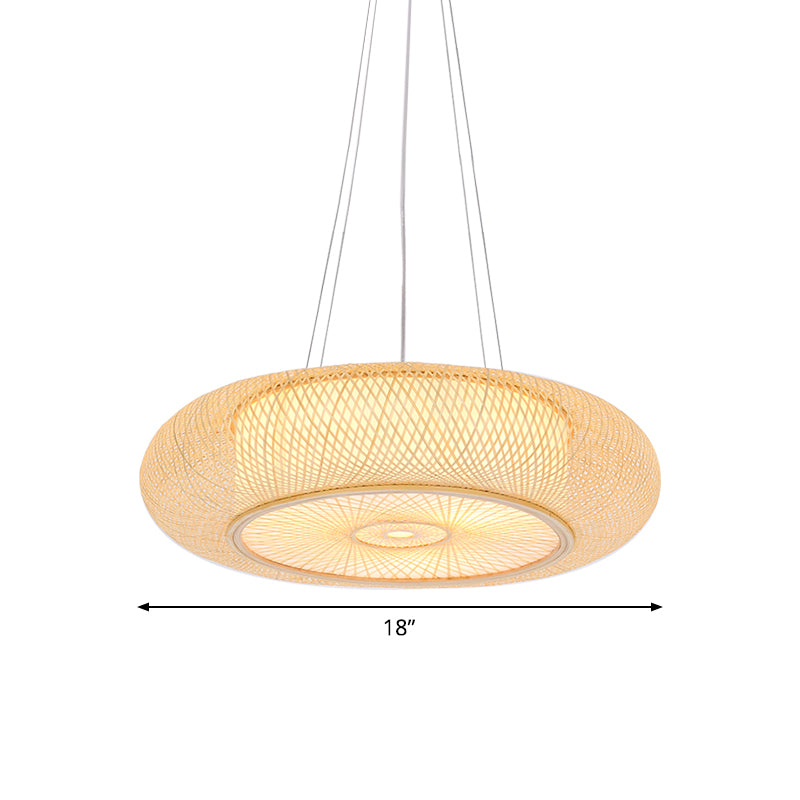 Handcrafted Round Bamboo Hanging Light Taavita 1 Bulb 18"/19.5"/31.5" Wide Beige Ceiling Pendant for Teahouse